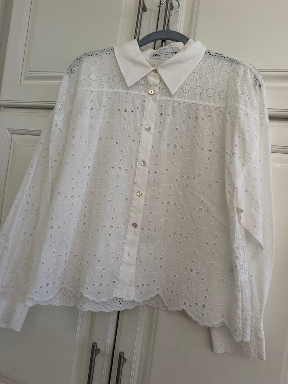Zara Long Sleeve Eyelet Blouse NWOT